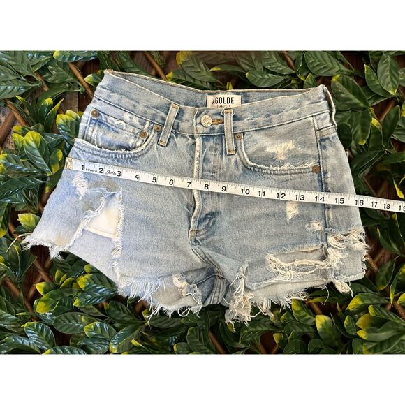 AGOLDE Light Wash High Rise  Distressed Denim Shorts Size 23 - Picture 7 of 9
